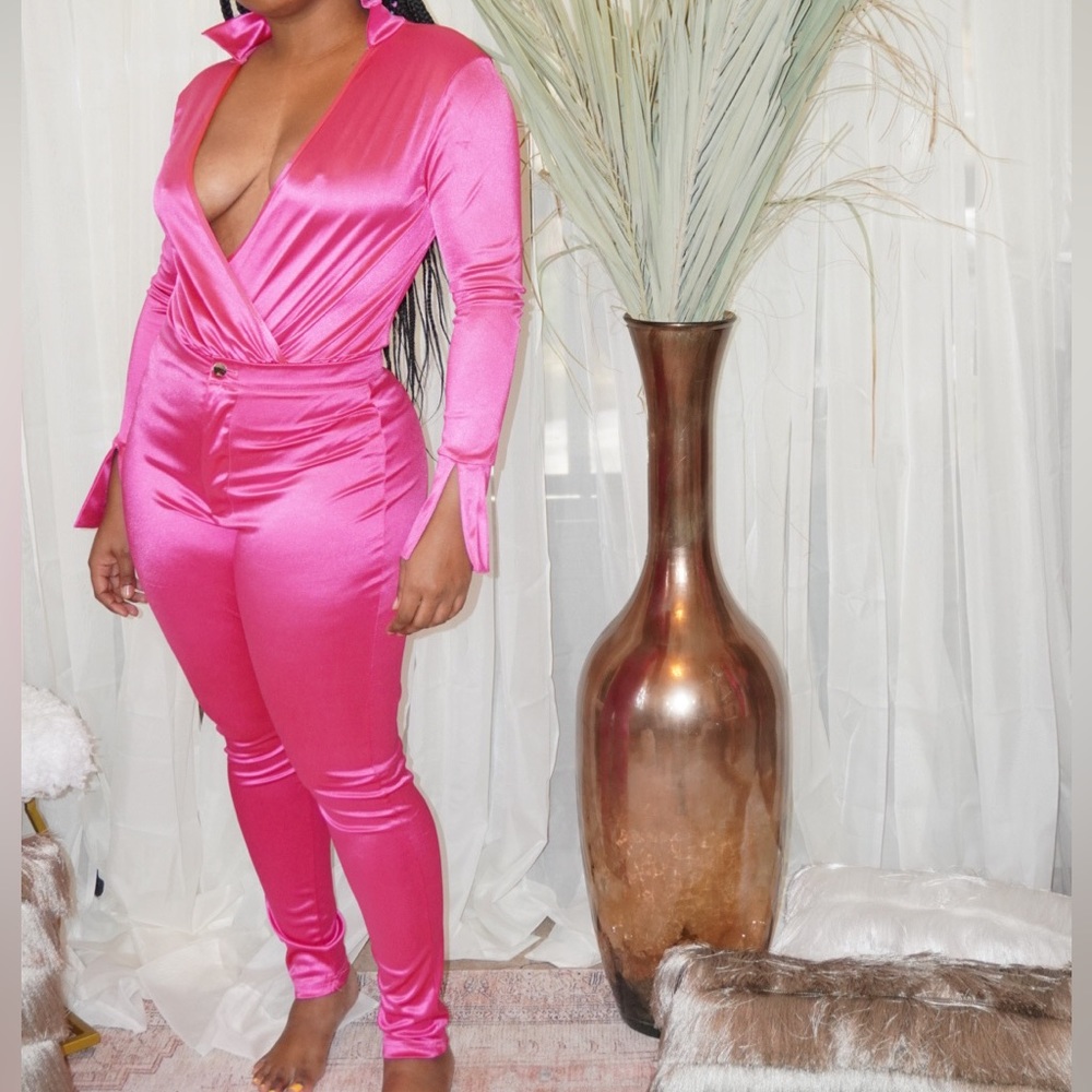 Hot Pink Bodysuit with Pants Set - Chantel Pant Set